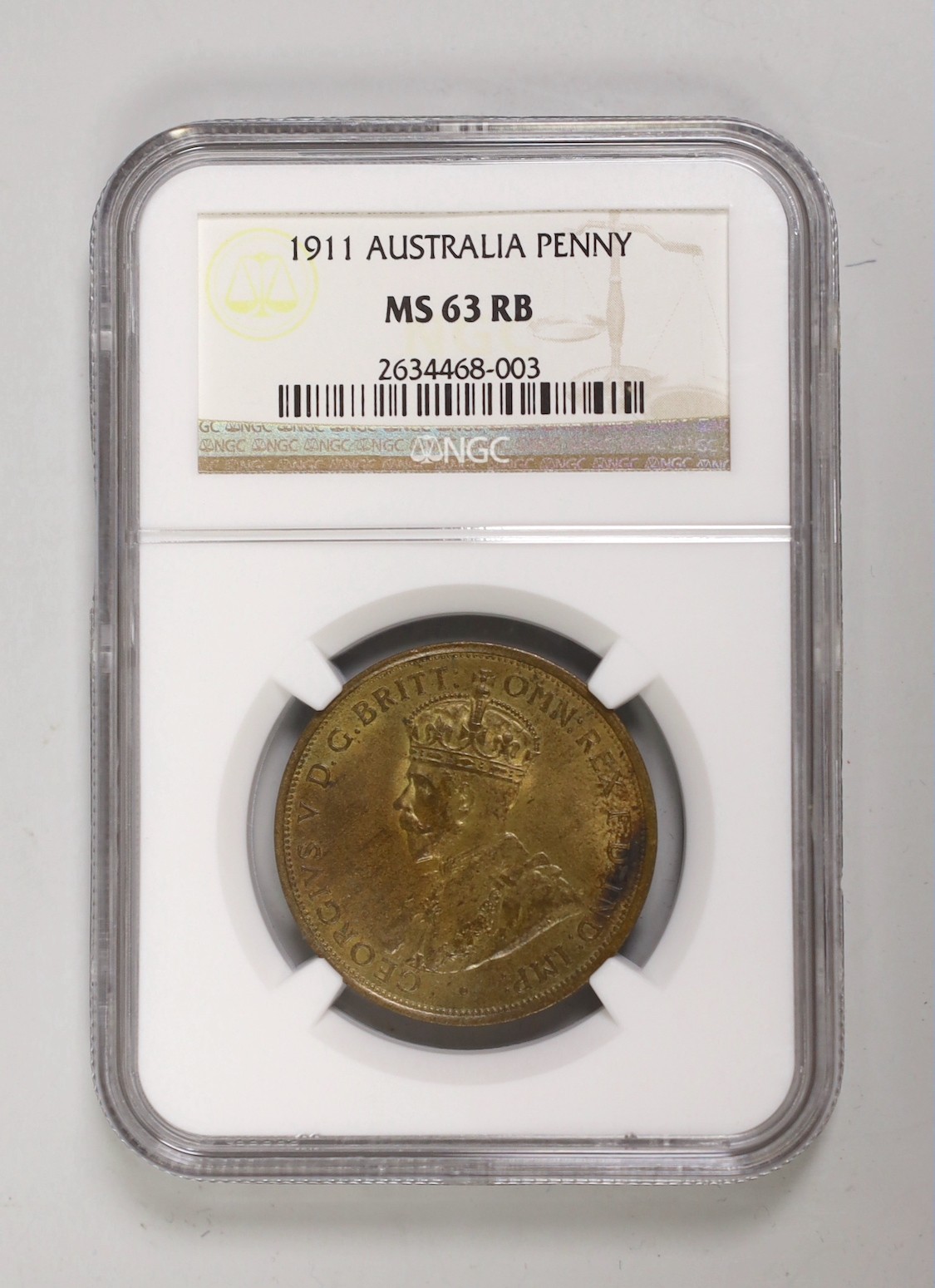 Commonwealth of Australia coins, George V one penny 1911, NGC slabbed and graded MS63 RB, scarce in this grade